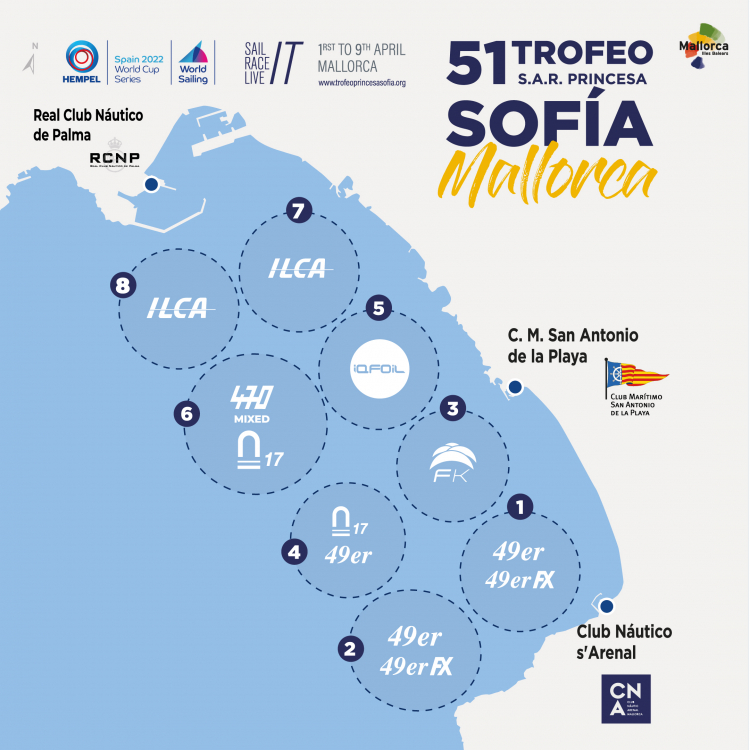 Race areas of the Trofeo Princesa Sofia Mallorca